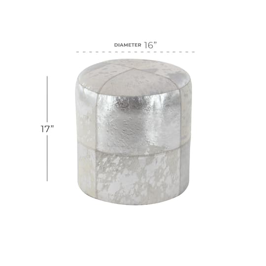 17" Silver & White Leather & Wood Glam Ottoman